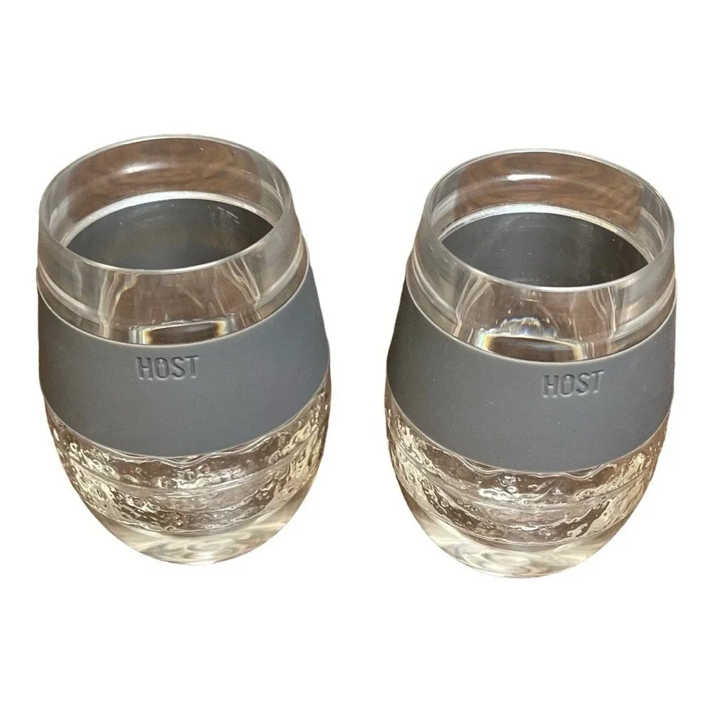 Host FREEZE Cooling Wine Glasses Set of 2 Grey Stemless Insulated‎ Gel Tumblers